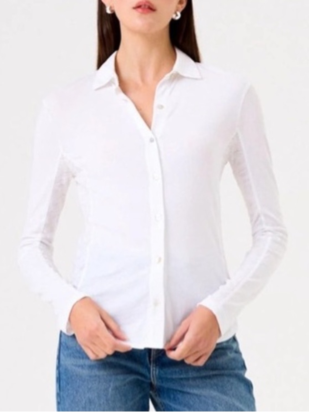 Goldie Lewinter Women XS White Long Sleeve Jersey + Slub Button Down Shirt NWOT